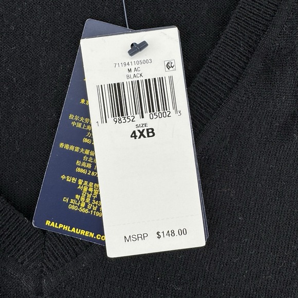 Polo Ralph Lauren Washable Merino Wool V Neck Lightweight Sweater Mens 4xB Black - Picture 7 of 10